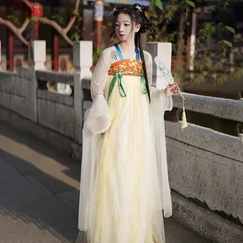 Китайски костюм Ханфу, рокля фея, cosplay, традиционен фестивал, модерни облекла за жени, момичета, 2023, нов костюм Тан, бежов цвят