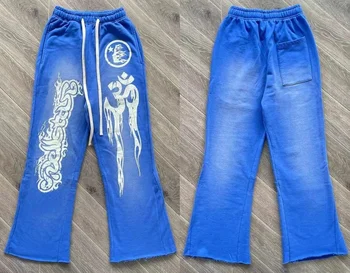 Син ретро разпечатки от глина, направени за по-стари спортни панталони Hellstar, женски мъжки разкроена ежедневни панталони