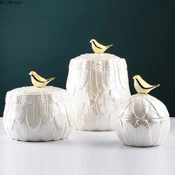 Nordic Light Луксозна креативна керамична банка за съхраняването на пера, бижута, Златна птица, кутия за съхранение, начална банка за съхранение