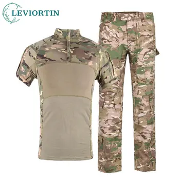 Тактическа бойна риза + панталон Униформи градинска армията риза с къс ръкав Тактическо оборудване за къмпинг, костюм за еърсофт оръжия, ловен костюм за туризъм, комплекти