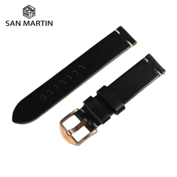 Быстроразъемные кожени каишки за часовник San Martin от телешка кожа премиум-клас Horween, 20 мм и Гъвкави сменяеми каишки за часовници, обтегач