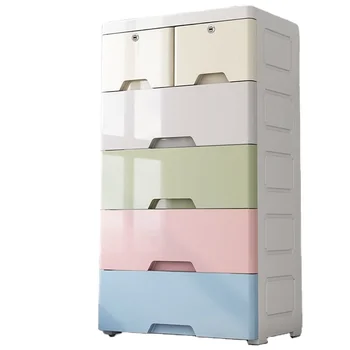 Цветен пластмасов шкаф за съхранение на дрехи за спални количка с чекмеджета