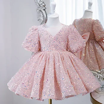 Рокли с пайети за момичета, детски сватбена рокля за шаферка, розова бална рокля за абитуриентски бал за момичета, детски абитуриентски рокли