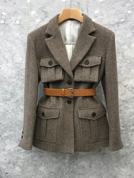 TWOTWINSTYLE High Street, приталенное палта за жени, яка с качулка, дълъг ръкав, обикновена яке с колан в стил мозайка, дамски дрехи, есен 2022