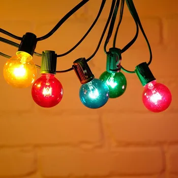 25Ft G40 Глобус Лампа Струнни Тела с 25 Стъклени Винтажными Крушки Открит Вътрешен Двор Градински Венец Декоративни Приказни Коледни светлини