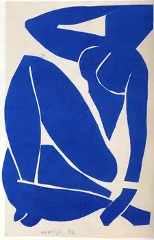 Стенен артистичен интериор, репродукция абстрактна живопис с маслени бои върху лененото платно, синя голи работа на Анри Матис, безплатна доставка
