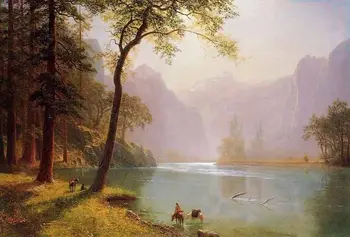 Ръчно рисувани Голям платно стенни живопис Пейзаж маслени картини Начало декор изкуство Кернс реката долина, Калифорния Каубой, до реката