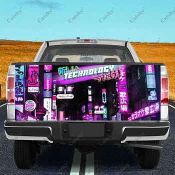 Стикер на задната врата на камиона Vaporwave, vinyl стикер с графичен принтом с висока разделителна способност, подходящ за пикапи, защитени от атмосферни влияния