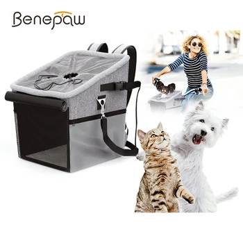 Benepaw Дишаща мека велосипедна кошница за кучета, сгъваема здрава переноска за столче за кола за домашни любимци, раница за котки и малки кученца за малки и средни породи