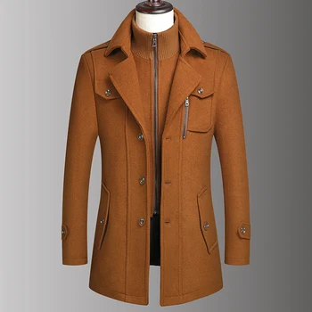 Зимен мъжки класически модерен тренч, якета, мъжки дълъг тренч, приталенное палто, ежедневни вълнена топла горна дреха, ветровка