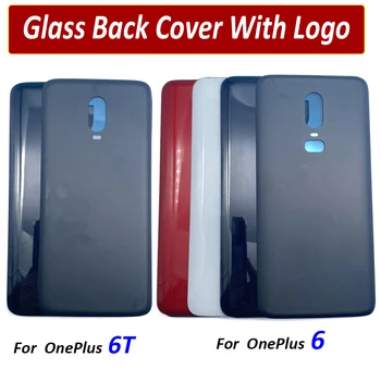 НОВАТА задната част на кутията на батерията, стъклена задна врата, разменени корпус, стикер-лепило за Oneplus 6 6T с логото на