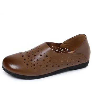 ZXRYXGS / Лято Есен Дамски Обувки от естествена кожа Премиум-клас на Равна подметка 2023, Големи Размери, Удобни Дишащи Сандали с Мека Подметка, Ежедневни Обувки