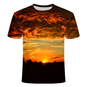 Тениски с графични пейзажи на летния залез, модерен мъжки тениски с изображение на естествения ландшафт, ежедневни красива тениска с 3D-принтом