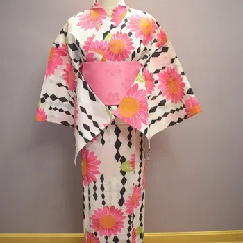 Японското традиционно кимоно юката от памук за момичета, жена на слънчогледа, Нов стил, 160 см