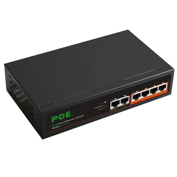 6-Портов Switch POE 100 Mbps Мрежов Комутатор Мрежа Ивица Метален Черен С Функция VLAN За Камери за Видеонаблюдение US Plug