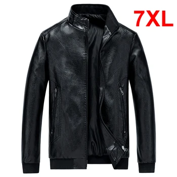 По-големи размери 6XL 7XL, мъжко яке от изкуствена кожа, однотонная есенна кожено яке, палто, голям размер 7XL, Ежедневни модерна луксозна горна дреха от изкуствена кожа, мъжки
