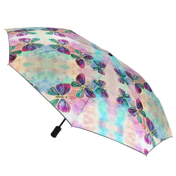 Хубава пъстра пеперуда, 3-те пъти автоматичен чадър с принтом омбре, преносим чадър, ветрозащитный рамката е изработена от въглеродни влакна, чадъри за мъже и жени