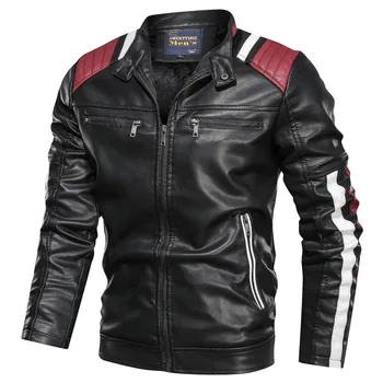 Добра зимна висококачествени мъжки мотоциклетът кожено яке, мъжки модни и ежедневни байкерская яке, палто, мъжки връхни дрехи от изкуствена кожа с висока яка