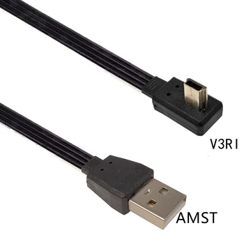 Плосък кабел Mini USB под прав ъгъл 90 от един мъж към мъж, USB кабел към USB, синхронизация на данни, зареждане на 0,1 м 0,2 м 0,3 М 0,5 М, 1 М