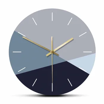 Прост минимализъм синьо и сиво Големи стенни часовници студен цвят Съвременната мода Декорация на дома, Стенни часовници