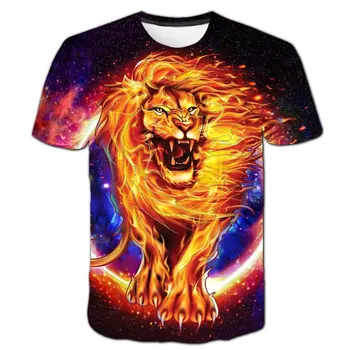 Най-новата тениска с изображение на Тигър, Лъв, Животните, Готина Забавна Тениска с къси ръкави За Момчета, Детска Модна тениска, Бебешки Блузи