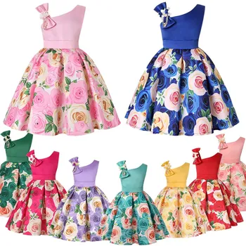 Елегантни детски рокли за абитуриентски бал за момичета с принтом 2023 г., винтажное рокля за момичета, сексуална бебешка рокля на принцеса за рождения си ден с едно рамо