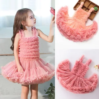 Бебешка рокля-пакетче 2023, ново лятото е сладка рокля с ресни, сетчатое принцеса рокля на спагети презрамки
