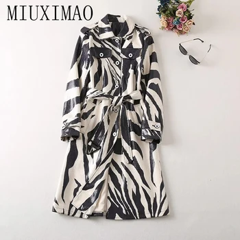 MIUXIMAO 2022 Качество на есенно-зимния елегантно палто с дълъг ръкав и колан във формата на зебра, однобортное модно палто, дамски дрехи