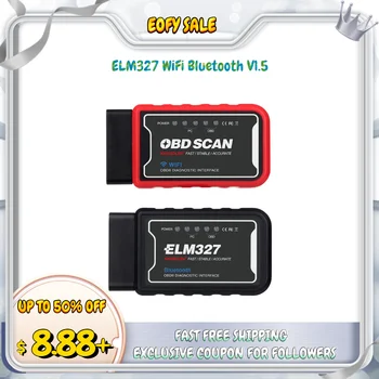 Най-новият супер OBD2 ELM327 WiFi Bluetooth V1.5 OBDII Диагностичен инструмент, iPhone, Android PC ELM 327 Автоматичен скенер OBD 2 код Четец