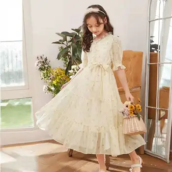 Рокля за момичета 2023, лятно плажно дълга рокля с цветя модел за момичета, детски шифоновые рокли в бохемски стил, подходящи за 6, 8, 10, 12, 14 години