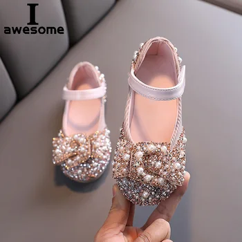 2021 Нова детски обувки Модерни перлени кристали, блестящи детски обувки на принцесата за малки момичета, обувки за обличане, партита и сватби