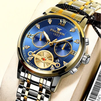 FNGEEN Кварцов часовник от неръждаема стомана, водоустойчив, светещи, бизнес мъжки часовници, най-добрата марка за Луксозни спортни мъжки ръчен часовник Reloj Hombre