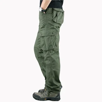 Мъжки панталони-карго с много джобове, военна тактическа на горно облекло от памук цвят каки, директни ежедневни панталони за мъже Pantalon Militaire Homme