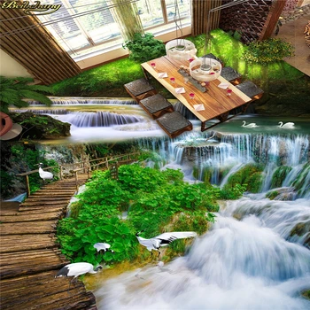 beibehang Потребителски фотообои подови рисувани водопад шаран лотос 3D стерео подови рисувани papel de parede