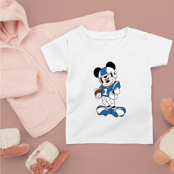 Harajuku Baby Марка Disney Мики Маус С Креативен Дизайн, Свободна Модни Дрехи За Момичета, Детски Фланелка Бяла на Цвят, С кръгло деколте и Къс Ръкав
