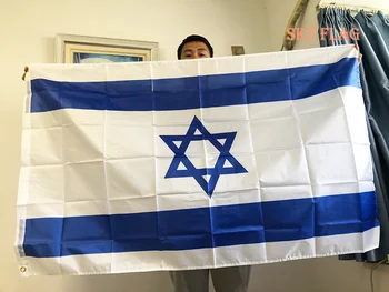 Небесен флаг, национален флаг на Израел, 90x150 см, окачен полиестер, израелските национални знамена, банери, декорация на дома