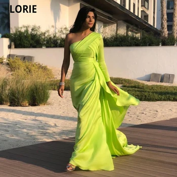 LORIE Arabic Dubai Дълги вечерни рокли за жени с едно рамо от зелена коприна и сатен Русалка Елегантни вечерни рокли за бала 2021