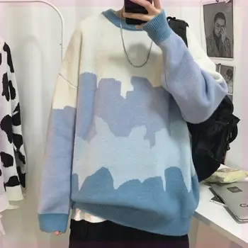 YASUGUOJI /Новост 2022 година, мъжки пуловери с цветен заключване в стил харадзюку, пуловер, мъжки ежедневни корейски модерен пуловер, реколта дрехи за двойки