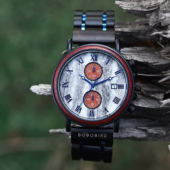Дървени часовници BOBO BIRD, мъжки водоустойчив военни часовници марка пионер лидер в дървена кутия за подарък, светещи часовници за мъже, подарък, директна доставка, OEM