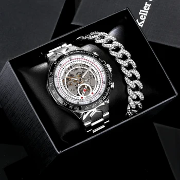Мъжки часовник-гривна в стил хип-хоп, най-добрата марка, луксозни автоматични механични часовници, каишка от мед и стомана, модерен класически подаръчен комплект. Идеали