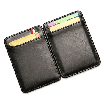 Модерен монофонични мини портфейл от изкуствена кожа Magic Wallet, мъжки малки щипки за пари, държач за кредитни карти