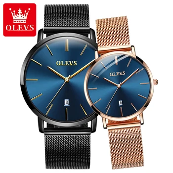 OLEVS 5869, японски кварцов часовник с каишка от неръждаема стомана за отношение, високо качество на изискан модерен водоустойчив ръчен часовник за двойки