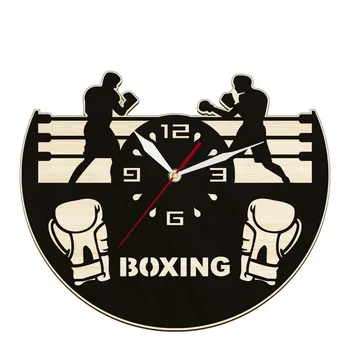Боксови ръкавици и бойци на арената, декоративни дървени стенни часовници, часовници за боксов бой, часовници за дома, часовници за боксьор