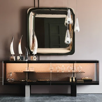 Постмодернистский светъл луксозен стъклен страничен шкаф с ромбовидным подово гардероб за дневна, италиански минималистичен дизайн по поръчка