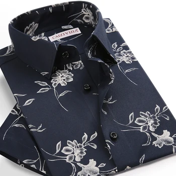 Мъжка лятна хавайска риза в контрастен цвят с флорални принтом, без джобове, ежедневни, плажни ризи стандартен намаляване на