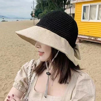 Дамски солнцезащитная шапка, шапка-кофи, пролет-лято и есен, дишаща сгъва шапка с куха шевове, улични плажни шапки с лък