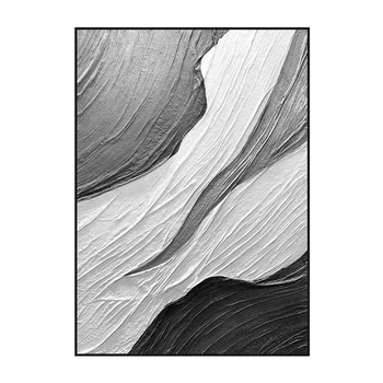 Ръчно рисувани с маслени бои абстрактна черно-бяла текстура декорация на верандата на модерна проста всекидневна с разтегателен фон стена