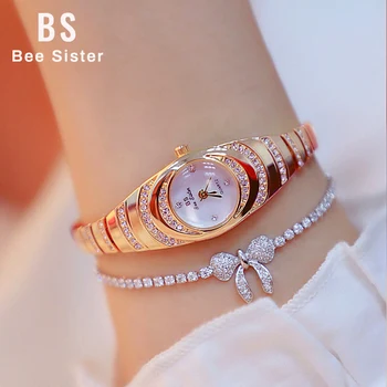 Дамски часовници на луксозна марка, дамски ръчни часовници с кварцов малък циферблат, дамски часовник от розово злато с кристали, дропшиппинг 2023 година