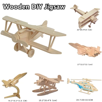 DIY wooden Пъзел Ръчно изработени Съберат Картина на Самолет Модел Самолет Играчки за Деца Ръчно изработени Летящ Съберат (Цвят на Дървото)
