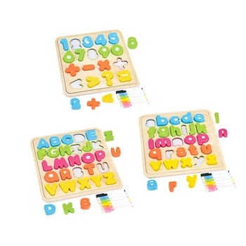 Дървена игра пъзел с азбука Wooka с бяла дъска за писане, дошкольные забавни играчки ABC/NUMBER обучение
